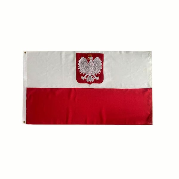 Drapeau d'aigle de la vieille Pologne 3x5ft cousu en laiton brodé en-tête de toile en nylon de qualité supérieure drapeau brodé