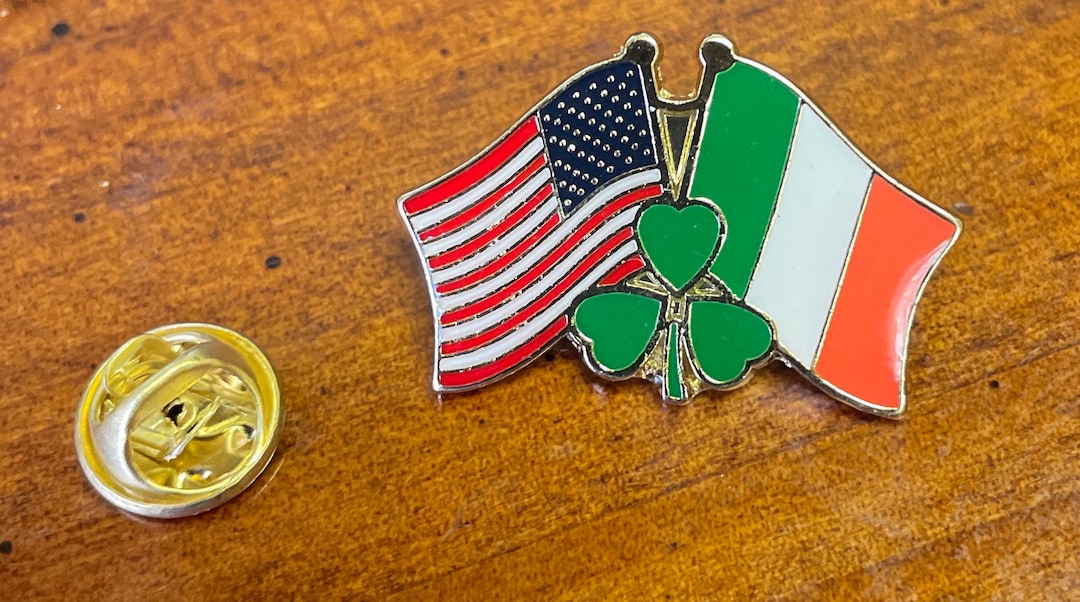 USA & IRELAND Shamrock Lapel Pin Hand Stamped and Baked Finished Hat