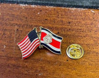 USA Costa Rica frendship hand stamped and baked finished cloisonné pin