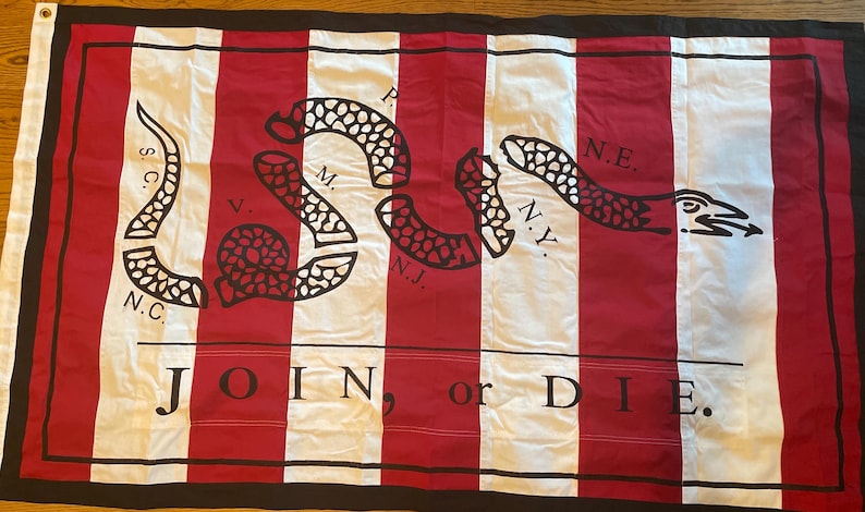 Join or Die Cotton Flag: Sewn Embroidered Historical Wall Hanging Pre ...