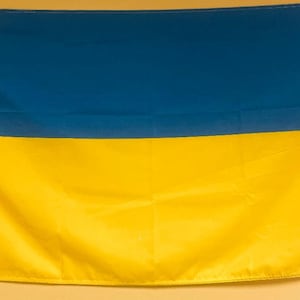 28&quot;x48&quot; Ukraine with sleeve house banner Ukraine trident emblem flag  with tabs 100D Premium oxford polyester fabric