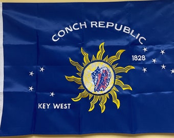 Conch Republik Flagge Genäht Bestickt mit Messing und Ösen 12x18 Zoll, 2x3ft doppelseitig und 3x5ft doppelseitig genähte Flaggen und Baumwollstickerei.