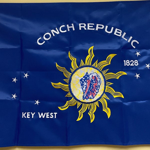 Conch Republic flag Sewn Embroidered with brass and grommets12x18inches,2x3ft dbl sided and 3x5ft dbl sided sewn flags and Cotton Emb.