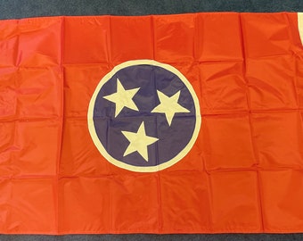 Drapeau de l'état du Tennessee en nylon brodé 3 x 5 pieds et 4 x 6 pieds Fabriqué en 1990, beau drapeau en nylon cousu à l'ancienne