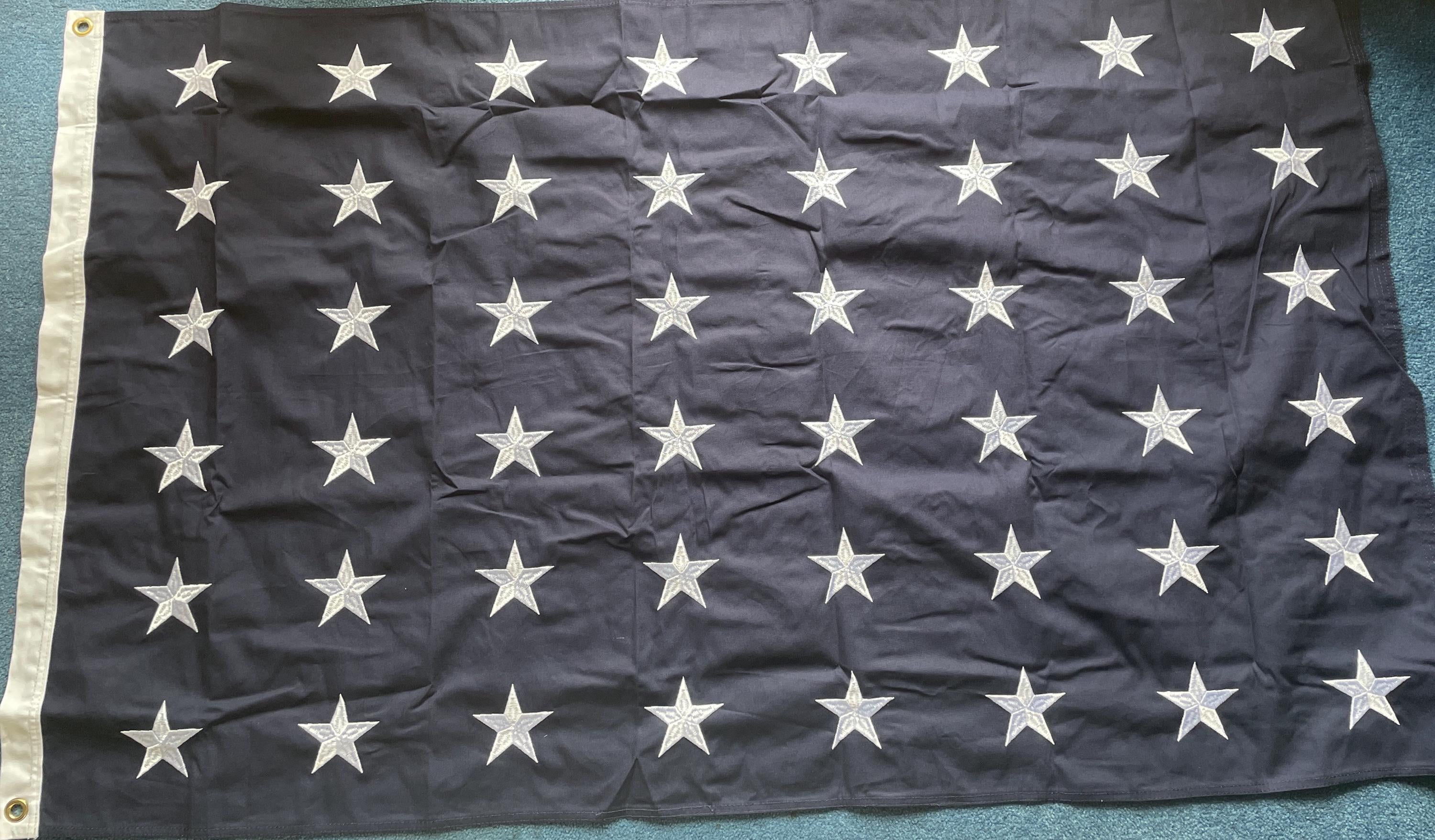 48 Stars US Navy Jack Flag: Sewn Cotton, Embroidered (3x5ft