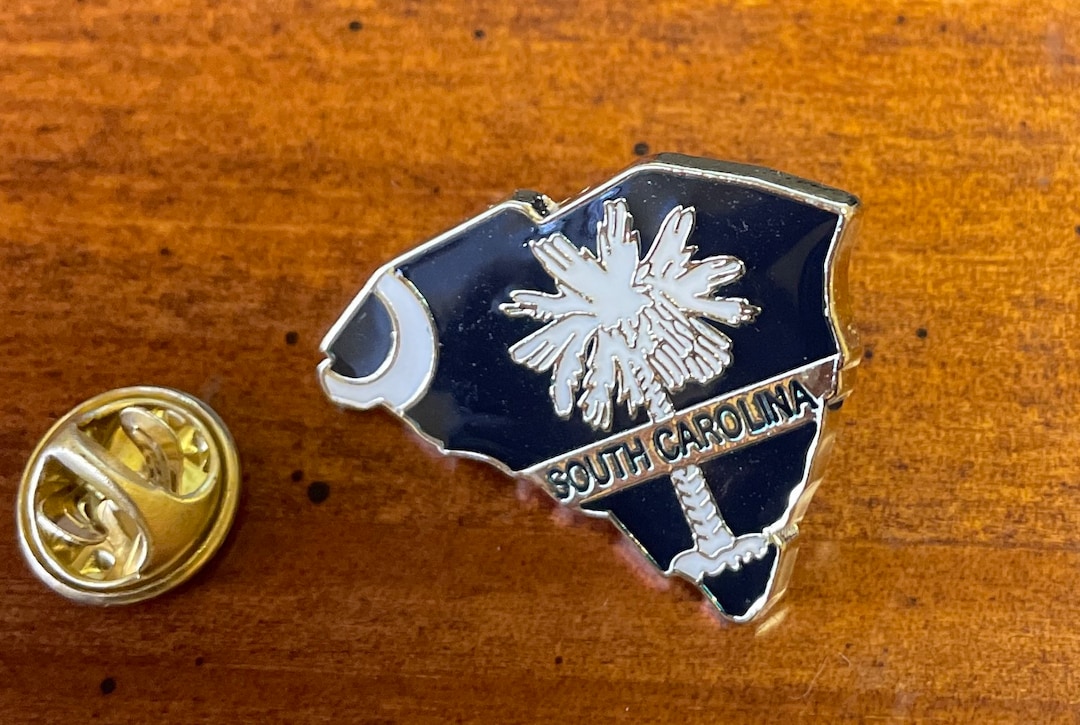 South Carolina State Lapel Pin and USA & South Carolina Lapel Pin Hand Stamped and Baked
