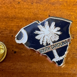 South Carolina state lapel pin and USA & South Carolina lapel pin hand stamped and baked finished cloth , hat and bikers lapel pin