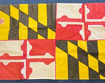 Drapeau de l'état du Maryland 2 x 3 pieds en nylon brodé, fabriqué en 1990, ancien drapeau vintage avec laiton et oeillets