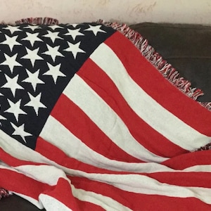 USA Flag Throw Blanket: Hand Woven Cotton Afghan (4’x6ft)