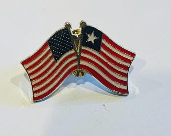 USA Liberia country flag friendship pin; hand stamped cloisonné pin