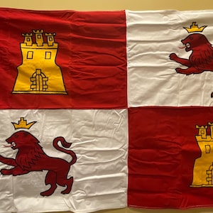 Drapeau Espagne Lion Castle 3 x 1,50 m Cousu, brodé en coton avec laiton et oeillets
