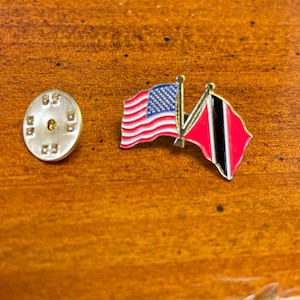 USA & Trinidad  Tobago country friendship flag pin hand stamped and baked finished cloisonné pin