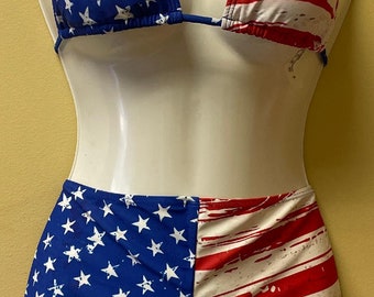 American flag Halter Triangle Bikini Swimsuit With Bandana set