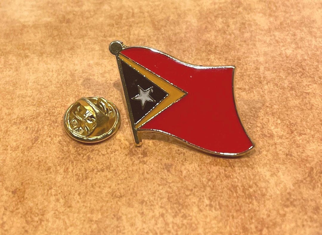 Timor Leste Flag Country Wavy Lapel Pin Hand Stamped and Baked Finished ...
