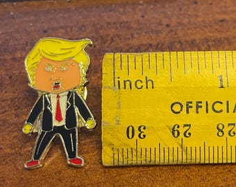 Trump Cartoon Pin, Hand Stamped Cloisonné Lapel Pin