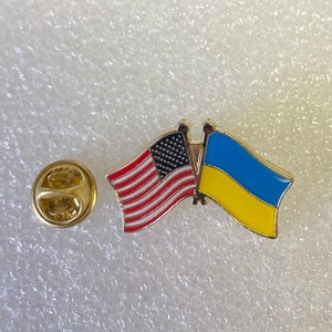 Ukraine country and USA friendship lapel pin different versions of your choice hand stamped and baked finished cloth, hat and bikers Pin