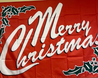 Merry Christmas Flag: 3x5ft Holiday Banner with Grommets printed and single sided flags