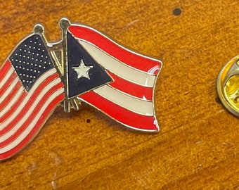USA Puerto Rico Friendship Pin: Hand Stamped Cloisonné Lapel Pin