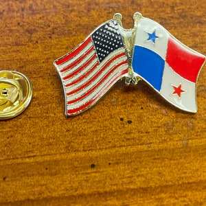 USA & Panama country flag friendship pin hand stamped and baked finished cloisonné pin  1 1/8&quot; wide x 3/4&quot; high