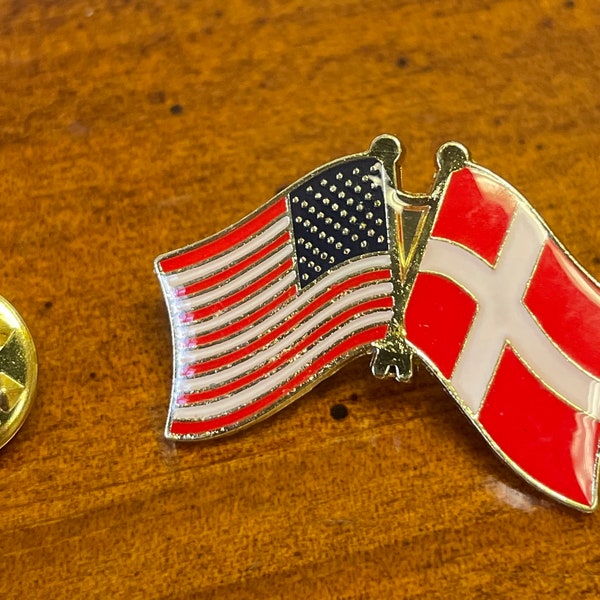 USA & Denmark country flag friendship lapel pin hand stamped and baked finished cloisonné pin