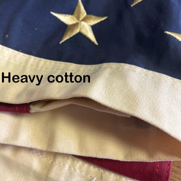Vintage Tea Stained Embroidered USA Flag - Cotton with Grommets