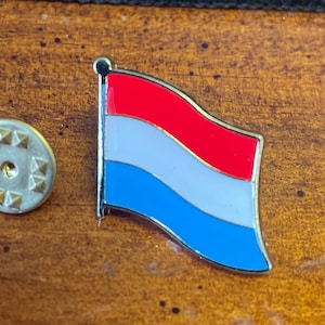 Luxembourg country flag wavy pin hand stamped and baked finished cloisonné pin
