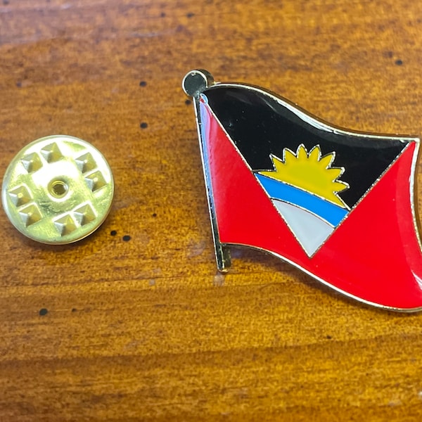 Antigua & Barbuda wavy country flag pin hand stamped and baked finished cloisonné pin