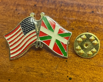 USA & Basque flag country friendship pin hand stamped and baked finished cloisonné pin