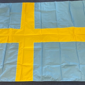Vintage Sweden Flag: Sewn Nylon with Brass Grommets, Ruffin Flag (1990-2000)