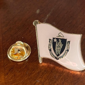 Massachusetts state flag wavy lapel pin hand stamped and baked finished cloisonné pin