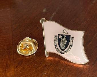 Massachusetts state flag wavy lapel pin hand stamped and baked finished cloisonné pin