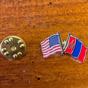 USA & Mongolia friendship lapel pin hand stamped and baked finished cloisonné pin