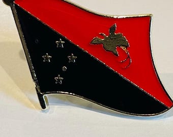 Papau new Guinea’s country flag pin; hand stamped baked finished cloisonné pin
