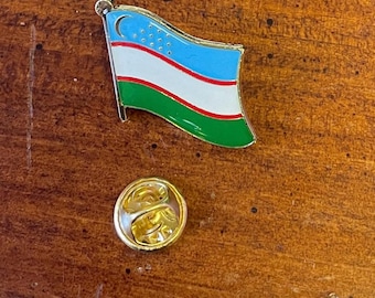 Uzbekistan country flag pin hand stamped and baked finished cloisonné pin