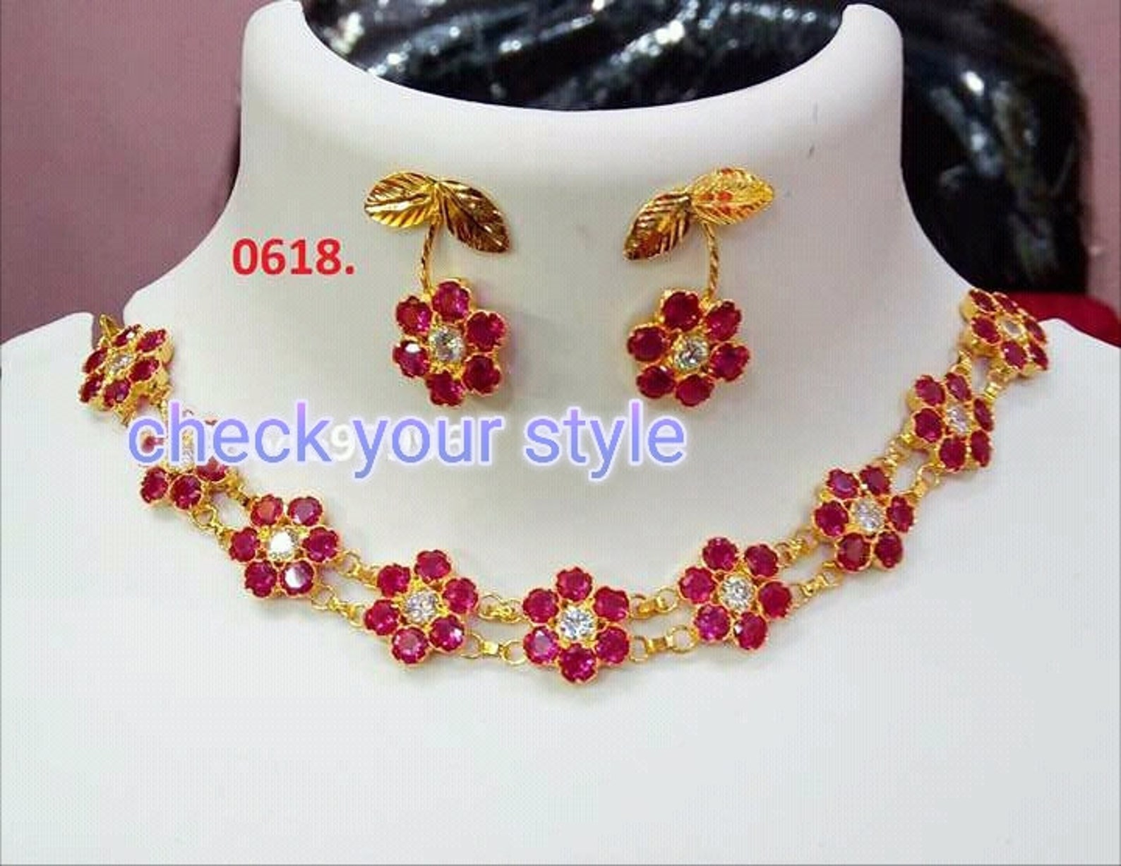 Sliver Necklaces Set Red Color Etsy