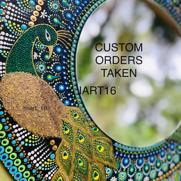 Peacock mandala dot art bohemian wall decor mirror/20"Mandala dot art/ /InteriorDecor//house blessing gift/Decormirror/madeto order-sold out