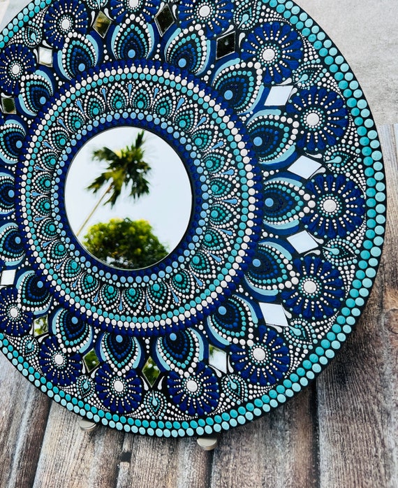 Bohemian Mandala Dot Paint Decor Mirror Blue White 20 Wall Decor/interior  Decor-20available Now 