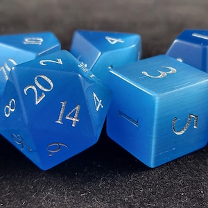 Guardian Grimalkin | Gemstone Polyhedral Dice Set ~ Blue Cat&#39;s Eye ~ D&D, RPG Dice