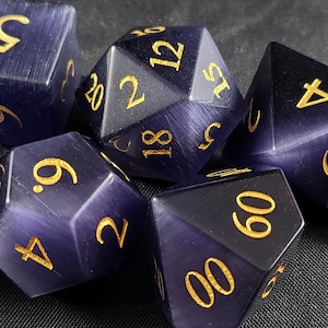 Purple Cat&#39;s Eye Gemstone Dice Set | Imperial Grimalkin ~ Polyhedral DnD/RPG Dice