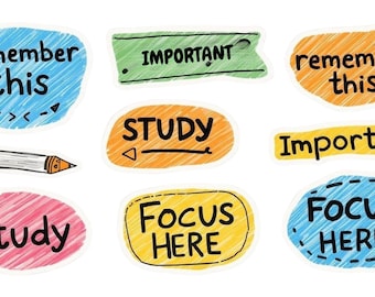 Study Helper Stickers | ADHD stickers| Printable Reminder Stickers | Notebook & School Planner Stickers | Digital Download