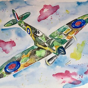 Stampa artistica di dipinto ad acquerello Supermarine Spitfire - Aviation Art print - Aviation collectable