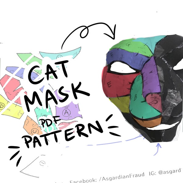 Digital Cat mask PDF pattern file - fursuit Big Feline mask pattern for cosplay and furry costumes