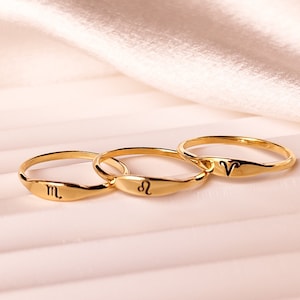 Personalized Zodiac Ring, Dainty Astrology Ring, Signet Ring with Zodiac, Aries Taurus Virgo Leo Libra Scorpio Cancer Ring Gift for Birthday
