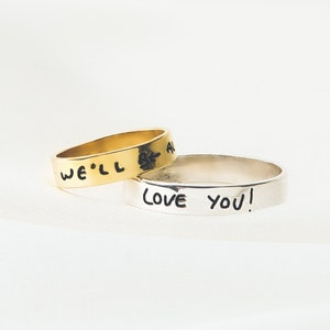 Actual Handwriting Ring, Personalized Wedding Ring in Silver & Gold, Actual Fingerprint Ring, Memorial Gift, Wedding Ring with Handwriting