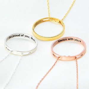 Personalized 14K Gold Circle Necklace: Engraved Secret Message