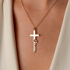 Custom Christening Necklace for Baptism, Personalized Confirmation Gifts with Cross Name Jewelry, Christmas Gifts for Mother,Her