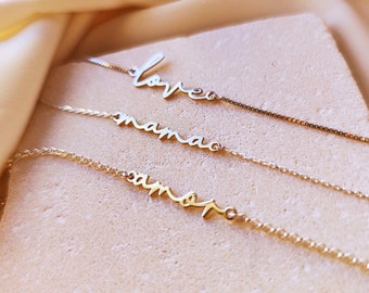 Dainty Mama Bracelet in 14K Gold Plated, Mom Bracelet, Mother Bracelet with Box Chain, Mother's Day Gifts for Mom