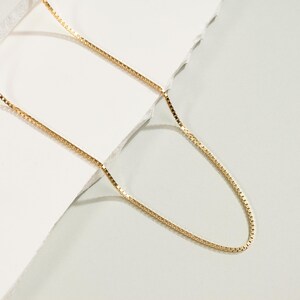 14K Gold Box Chain Necklace: Dainty Sterling Silver Chain