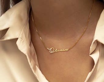 Custom Dainty Name Necklace with Box Chain, Gold Baby Name Necklace for Mom's Gifts, Personalized Name Necklace, Birthday Gifts for Her