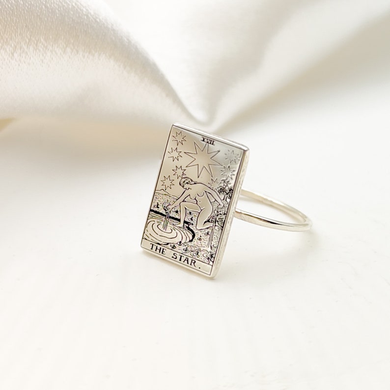 Personalized Tarot Rings, Statement Ring with Tarot Card Jewelry, Moon Tarot Ring, Strength Tarot Ring, Gift for Birthday, Mother Day Gift image 7